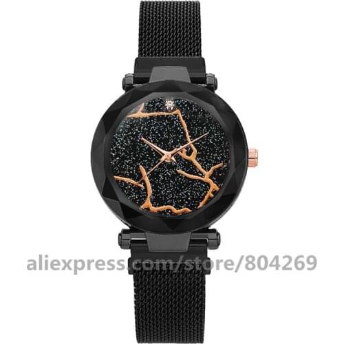 Wholesale Womens Quartz Watch Alloy Black Marble Surface Fashion Watches Magnetic Band Watch Hot Alloy Women Watches 8701