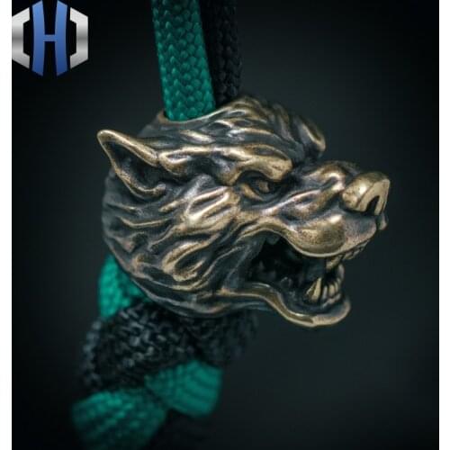 Original Handmade Northeast Wolf Head Knife Beads Outdoor EDC Pendant Car Keychain Survival Paracord Beads