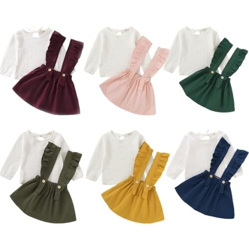 1-6Y Toddler Kids Baby Girl Clothes Sets Long Sleeve Cotton T-shirt Tops Ruffles Suspender Skirt 2PCS Princess Set