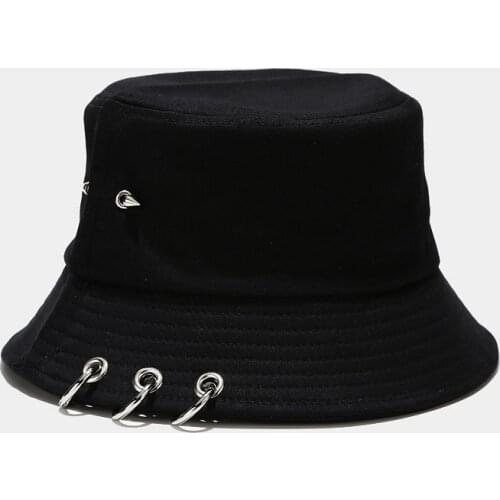 Novelty Personality Bucket Hat Circle Iron Ring Fishing Hat Cool Girl Rap Hip Hop Fisherman Cap Boy Bob Beach Sun Panama Hat
