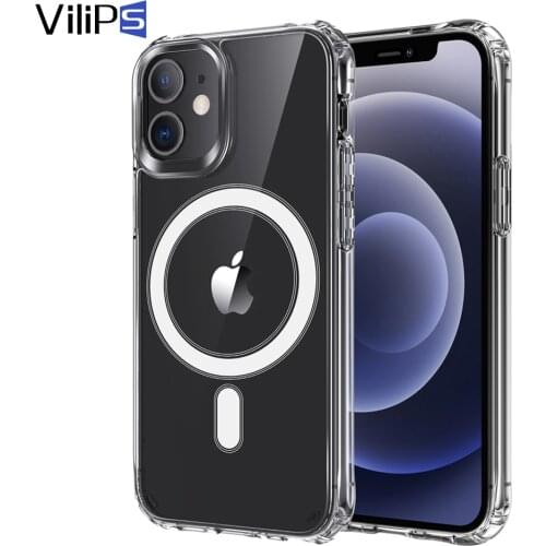Vilips Clear Magnetic Case For iPhone 12 Pro Max Mini Support Wireless Charging Transparent Drop Protection Cover for iPhone 12
