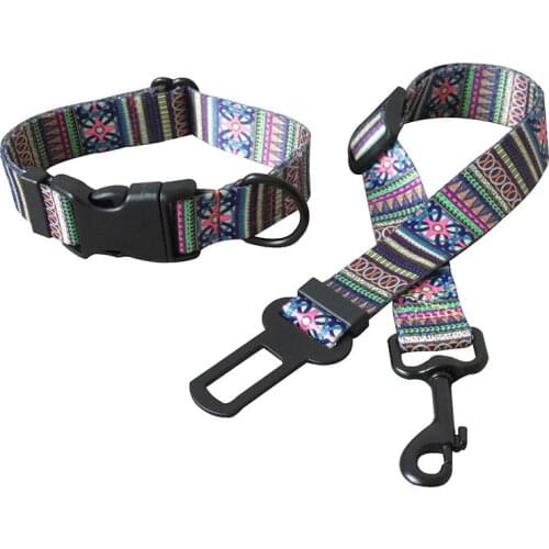 Printed Car Adjustable Dog Collar Leash Safety Belt Pet Seat Rope Clip Travel Leads Chihuahua Harness Straps Teddy Bulldog