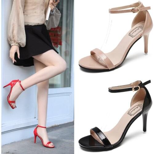 Brand Women Sandals Summer Shoes High Heels Leather Peep Toes Buckle Strap Woman Party Shoes Black Sandalia Mujer New Arrival