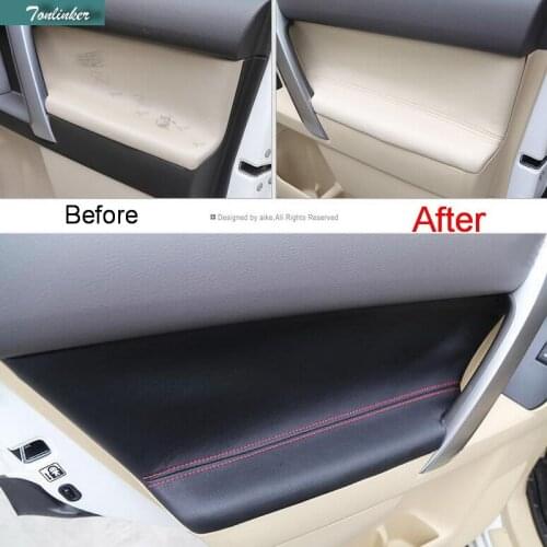 Tonlinker Cover case stickers For TOYOTA PRADO 2010-2016 DIY Car Styling PU Leather skin Door armrest steickers 4 PCS holster