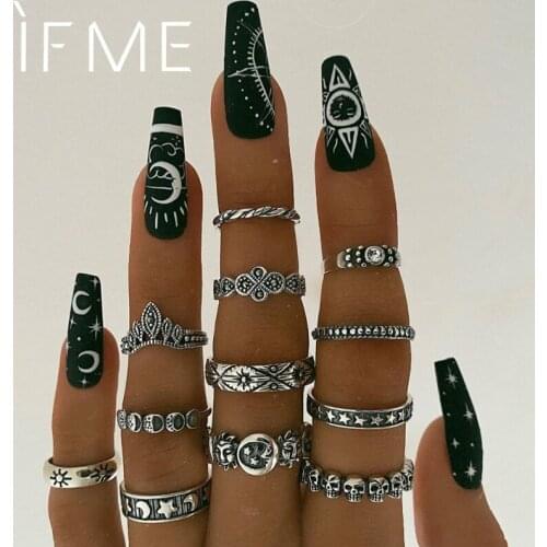 IF ME Chunky Punk Silver Color Skull Crown Finger Rings Set for Women Girl Female Vintage Star Sun Moon Knuckle Ring Jewelry New