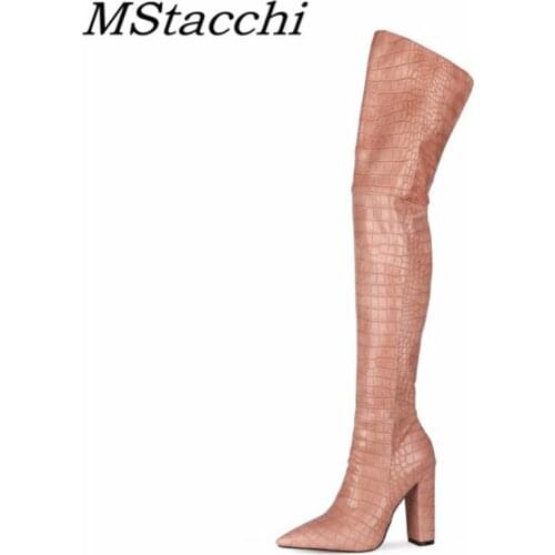 Mstacchi Suede Side Zipper Women High Heel Boots Pointed Thick Heel Plaid 2020 The Unique Design Sexy Madam Shoes Woman Slippers