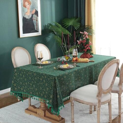 Green Christmas Snowflake Tablecloth European with Tassels Furniture Dustproof Cover Coffee Table Desk Decoration Nappe De Table