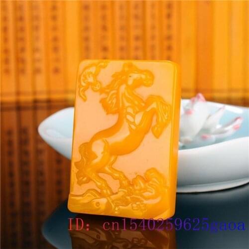 Yellow Jade Horse Pendant Gifts Carved Amulet Natural Fashion Chinese Men Jadeite Jewelry Necklace Charm Women