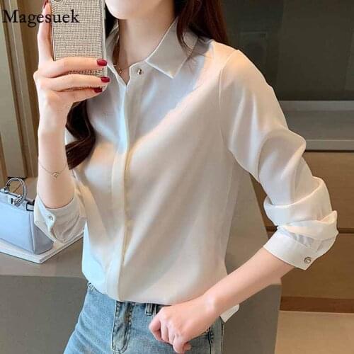 Elegant Office Lady Turn Down Collar Solid Blouse 2020 Women Autumn New Long-Sleeve Silk Womens Shirt Ladies Tops Blusas 10618