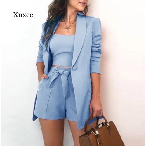 2021 Womens Autumn Fashion New Sexy Suit Long-Sleeved Jacket Shorts Office Suit Casual Two-Piece Party Pants Suit