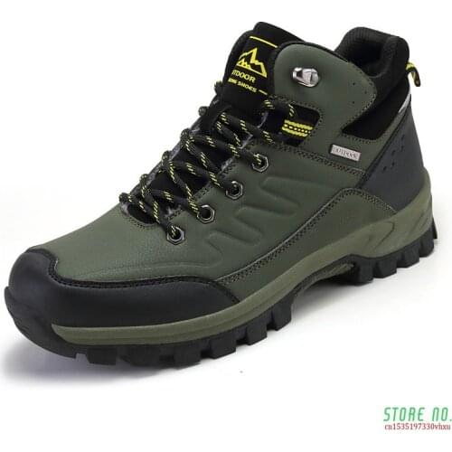 Winter Warm Fur Snow Boots Men Leather Waterproof Military Ankle Boots Outdoor Fashion Work Casual Shoes Men Sneakers Green Bot