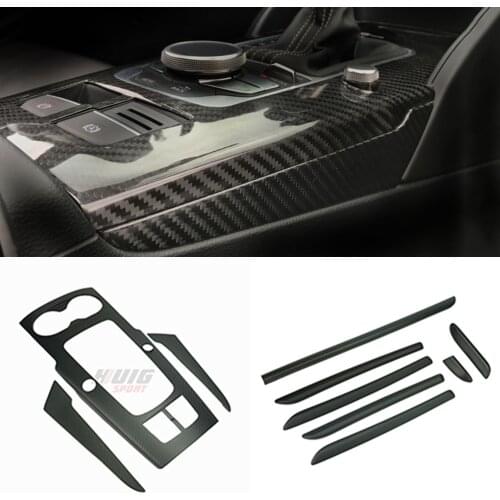 10pcs Car Interior Moldings Console Gear Shift Panel Door Strips Cover Trim Real Carbon Fiber For Audi A3 S3 RS3 2014 - 2018 LHD