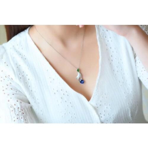 100% Real Natural Sapphire Pendant 925 sterling silver Fine jewelry Natural And Real Sapphire Necklace