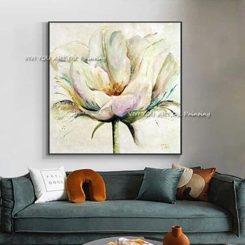 100% Handpainted Modern Abstract Lily Flowers Oil Painting Wall Art Canvas Pictures For Home Living Room Cuadros Decoration Art