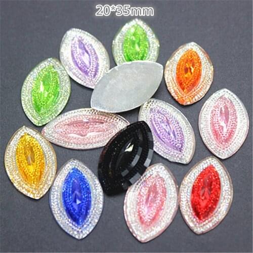 20PCS 20*35mm Mix Colors Shiny Resin Rhinestone Horse Eye Flatback Cabochon DIY Scrapbooking Phone/Home Garden Decoration