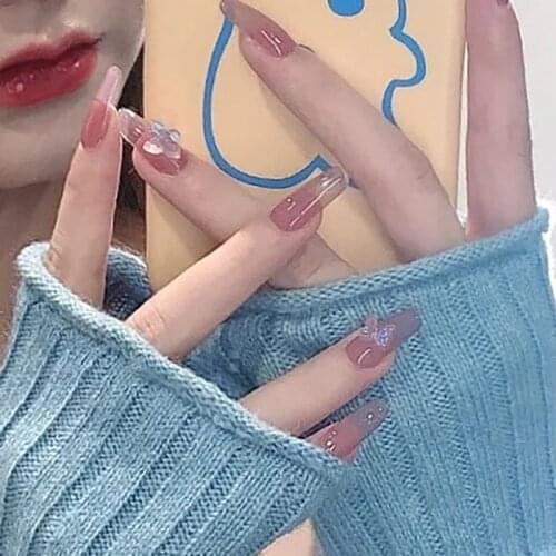 24pcs Fake Nails With Glue Butterfly Type Removable Long Style Fashion Manicure False Nails Press On With Coffin Pre Designed DL