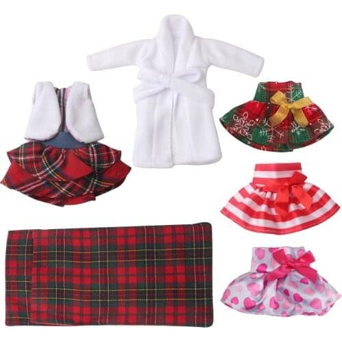 6 pcs/set Red Christmas Quilt Elf Doll Dress Accessories for Childrens Christmas Gifts Elves Clothes (Only Clothes)