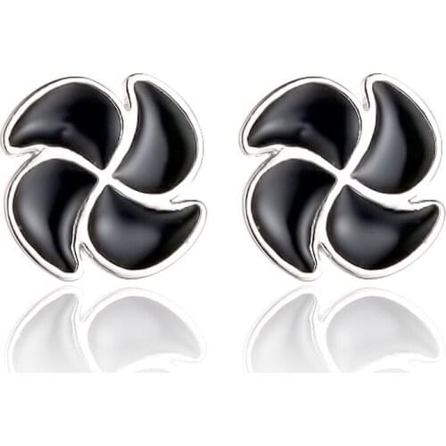 Promotion 925 Sterling Silver Fashion Lucky Flower Black Gem Stud Earrings Women Jewelry Birthday Gift Anti Allergy