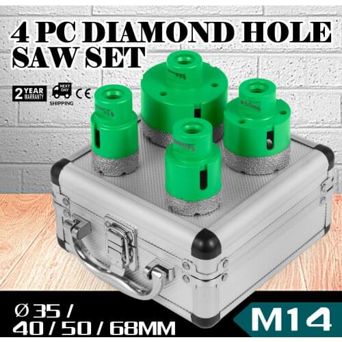 Diamond hole saw 4 PCS M14 35/40/50/68 mm diamond drill set 1.38 / 1.57 / 1.97 / 2.68 inch for granite porcelain stone