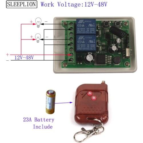 Sleeplion 12V 24V 36V 48V 2CH 10A Wireless Remote Control Relay ON OFF Security System Garage Doors Gate Electric Doors Shutters