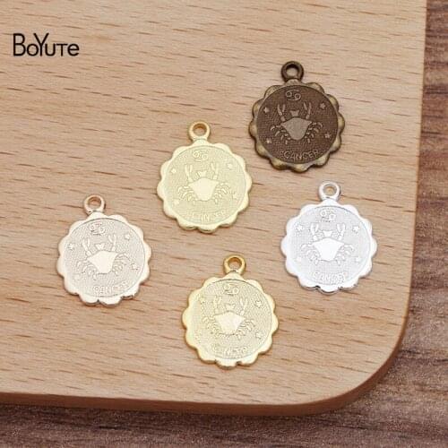 BoYuTe (100 Pieces/Lot) 12MM Metal Brass Cancer Zodiac Charms for Jewelry Making DIY Hand Made Materials Wholesale