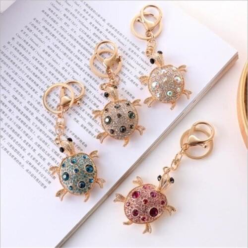 2021 Rhinestone Sea Turtle Keyrings For Women Crystal Keychains Animal Bag Pendant For Car Key Chains Bag Holder Rings Wholesale
