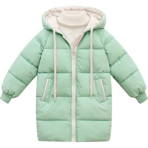 Childrens down cotton jacket boys and girls middle long zipper hooded thickened cotton jacket 2021 new winter baby cotton coat