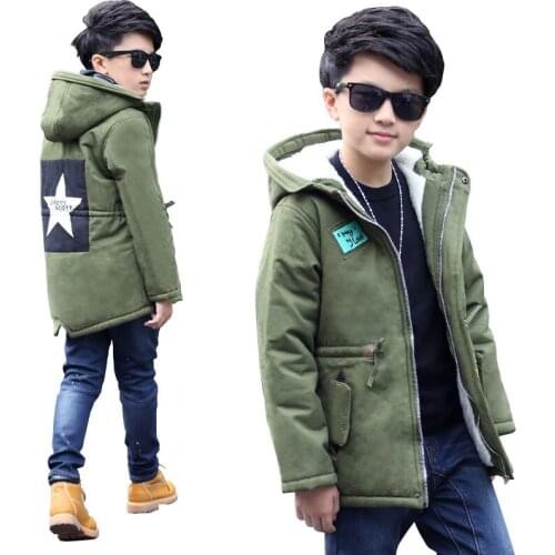 Thick Winter Children Jackets Boys Coats Hooded Star Pattern Kids Outerwear Cotton Padded Baby Boy Snowsuit Cold Winter Outwear