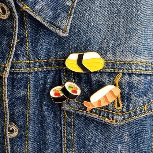3PCS/SET Japanese Food Sushi Enamel Pins California Roll Pin Ebi Sushi Pin Tamago Sushi Pin Food jewelry Sushi lover gifts