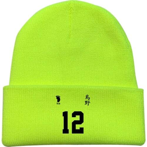 Haikyuu!! Shoyo Hinata Tobio Kageyama NO 9 10 11 12 Green Hip Hop Knitted Masked Hat Brimless Pullover Cap Headgear Helmet