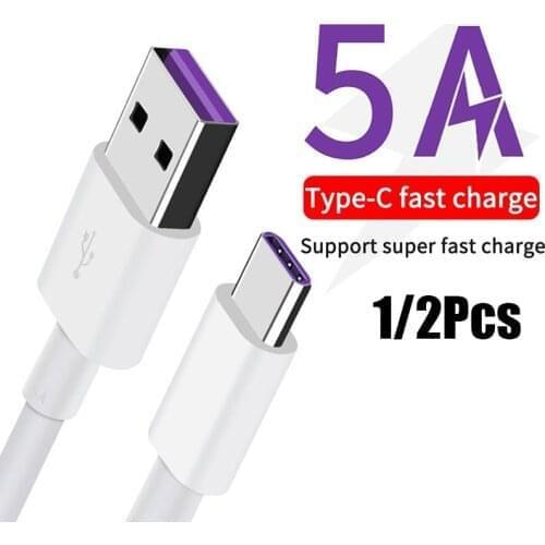 1-2pcs USB Type C Cable 1m Fast Charge Wire Cord USBC Cable For huawei p40 pro p30 lite honor 20 30s 30 pro+ Phone USB-C Charger