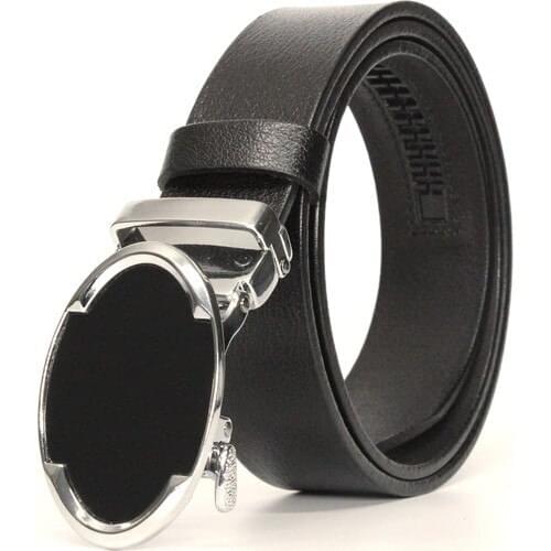 Livize Domestic Automatic Buckled Without Holes Buffalo leather Classic Men 'S Belt Black 105 cm