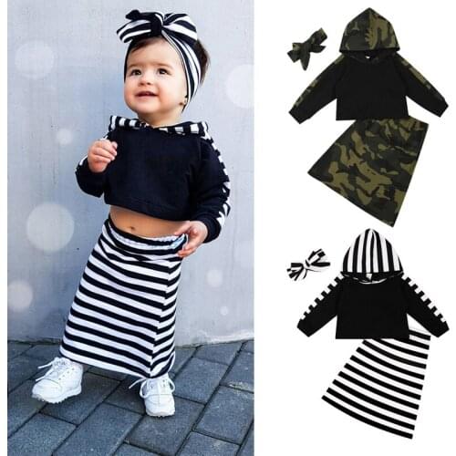 Baby Girl Clothes Set Toddler Cotton Suit Kids Girl Hooded Tops+Print A-line Skirts+Headband Outfits Tracksuit Children Clothing