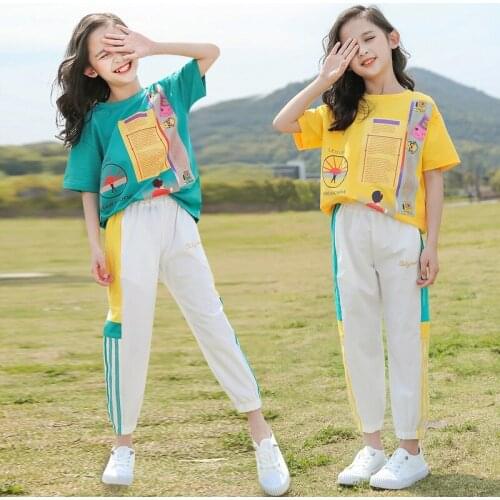 Girls Clothes Set Teenager Girl Summer Clothes Set Fashion Printed Shirt and Pants 2 Pcs Clothing Set Sport Sets 110-160cm