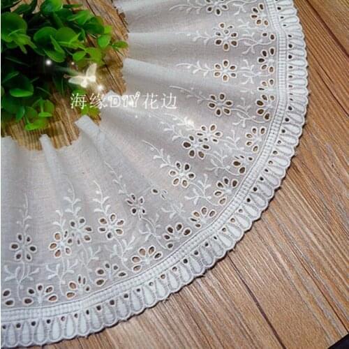 2 Yards 13cm Width Lace Embroidered Lace Trim Ivory Home DIY Clothing Decorative Cotton Ribbon Border Sewing Crafts