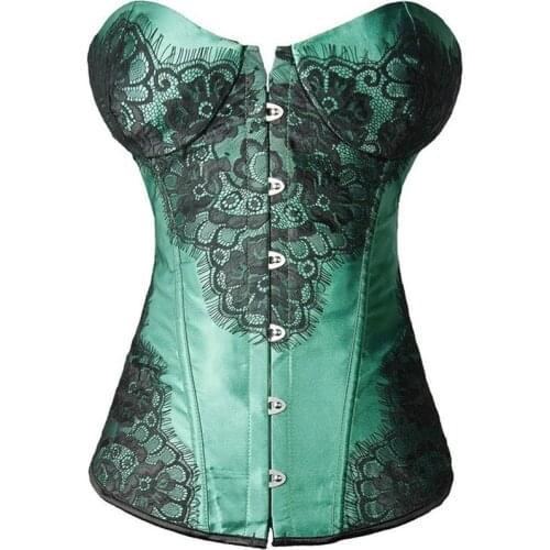 Overbust Corset Sexy Women Lingerie Dress Underwear Lace Satin Corset with Cups Dance Costume Bustier Tops