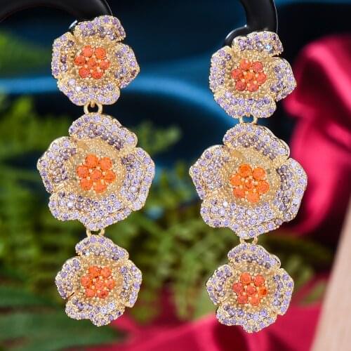 Missvikki Bohemia Japan Korea Bridal Wedding Bloom Flowers Pendant Earrings Charm Cubic Zirconia 2021 New Design Women Jewelry