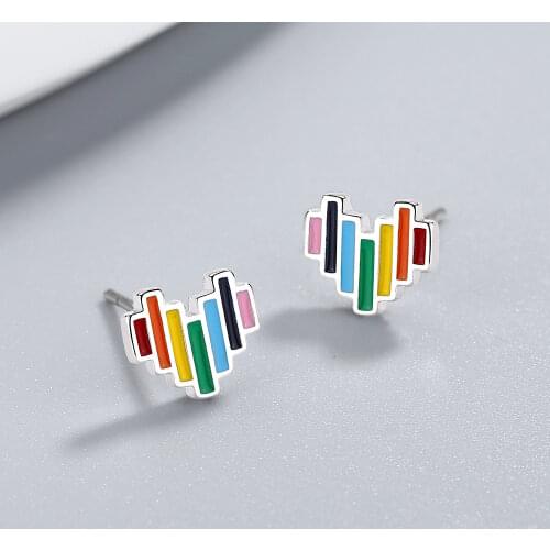 Fashion 925 Sterling Silver Jewelry Heart Rainbow Earrings For Women Korean Simple Vintage Girl Wedding Gift