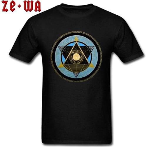 Tops Merkaba T-shirt Men Geometric Tees Mandala Print Clothes Adult Black T Shirts Cotton Tshirt O Neck Classic Style Tshirts