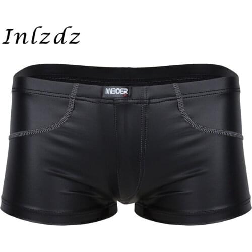Mens Exotic Lingerie Underwear for Sex Patent Leather Sexy Boxer Briefs Shorts Wetlook Hot Sexy Male Underpants Sissy Panties