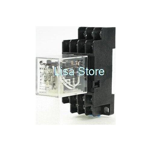 MY4J DIN Rail 220V AC Coil 4PDT 14P General Purpose Power Relay w Base