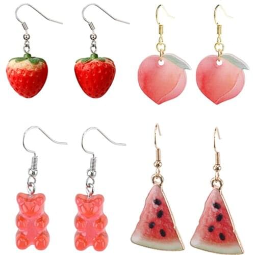 Novelty Earrings Korean Earrings Odd Jewelry Strawberry Bear Watermelon Peach Alloy Jewelry Accessories Earrings Pendants