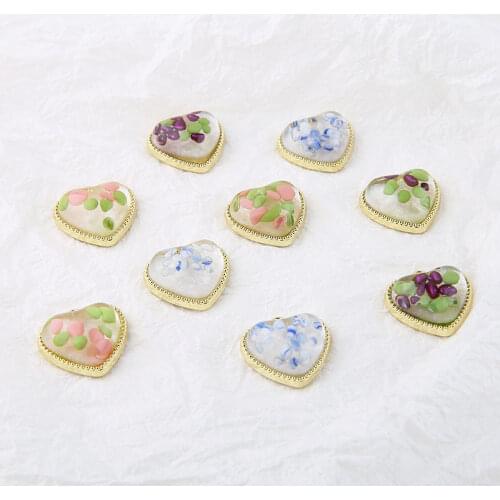 New Gold Tone Plated Zinc Alloy Setting Colorful Heart Jelly Resin Charms Fashoin Earring Floating Pendants 30pcs 19*20*8mm