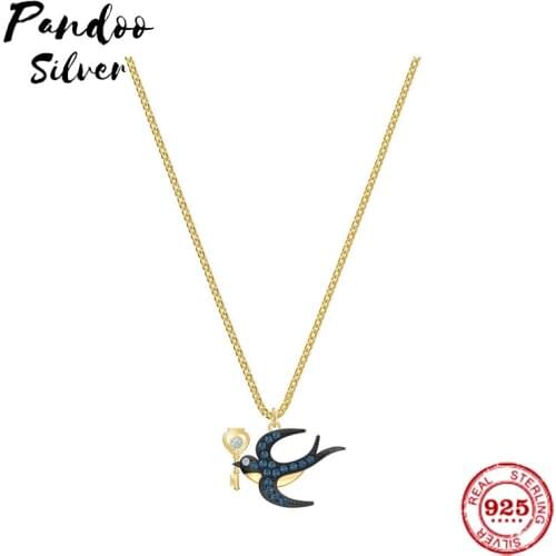 Fashion Charms 925 Sterling Silver Luxury Jewelry Gift For Female,Yellow Silver Lucky Key, Exquisite Swallow Necklace