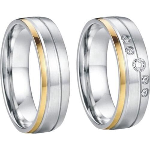 Custom Bridal Pair white gold color alliances anel titanium steel wedding band couples rings sets for men and women
