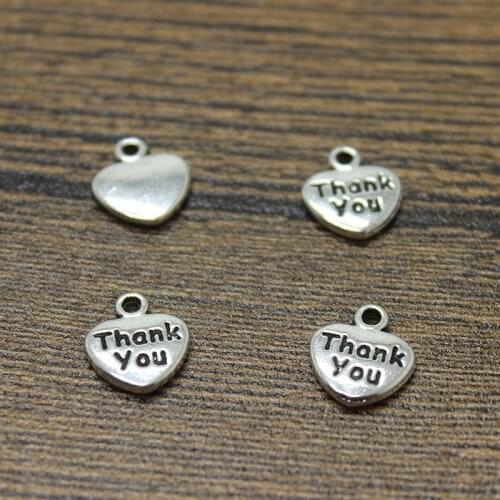 35pcs-- Heart Charms 14 x10mm antique silver tone Thank you charm pendant for jewelry making