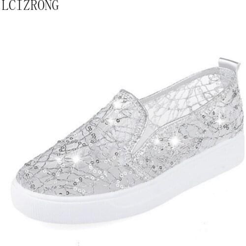 LCIZRONG Clear Lace Casual Women Sandals Fashion Sexy Summer Sequin Female Flat Sandals Breathable Cool Laides Loafers