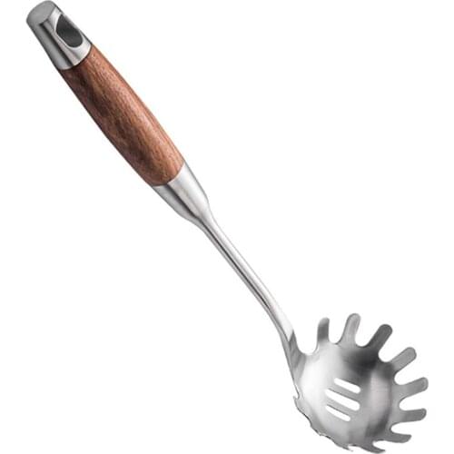 Stainless Steel Noodles Pasta Server Spoon With Long Wooden Handle Cooking Tool Pasta Fork Spaghetti Spoon Kitchen Gadget