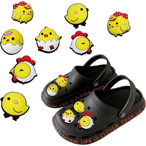 Cute Cartoon 10Pcs Shoe Charms Accessories Little Yellow Chicken Shoe Buckle Decoration for Croc Shoe Kids X-Mas Gift