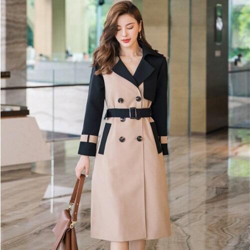 Spring Autumn Trench Coats Splice Colour Clothes Slim fit Overcoat Long Sleeve 2021 New Plus Size Windbreaker Female Outerwear